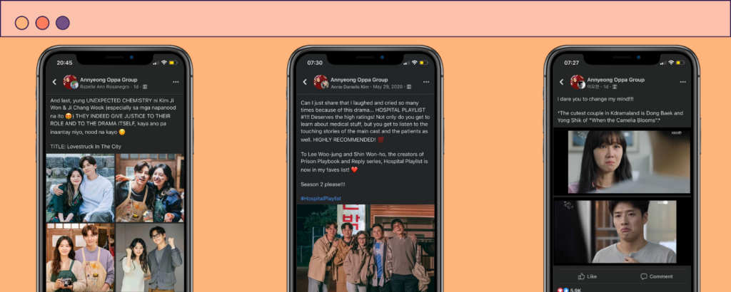 K-Drama Facebook group Annyeong Group example posts.