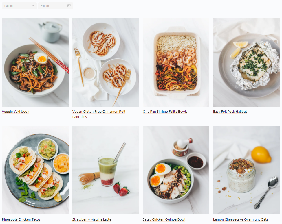 Image showing the recipes for healthy meals on Chloe's website for her content marketing